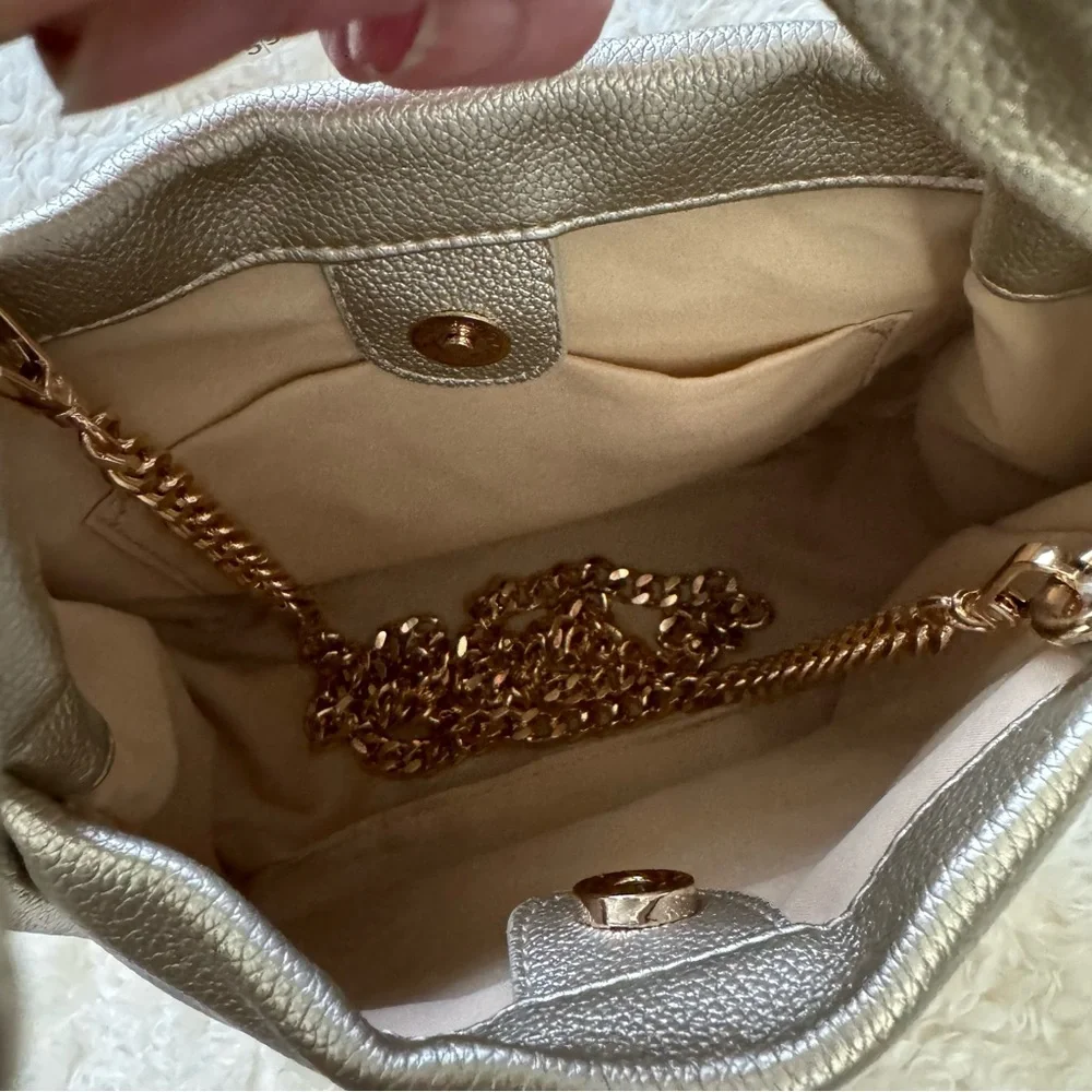 Jentry Kelley Knot Top Rose Gold Cosmetic Bag W/ Gold Chain Crossbody Strap NEW